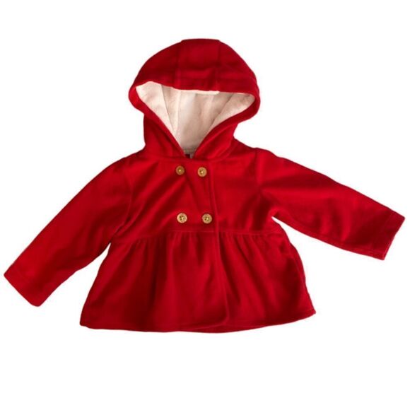 ❤️ Carter's Hoodie Fleece Red Peplum Jacket Size 9 Months - Picture 2 of 6